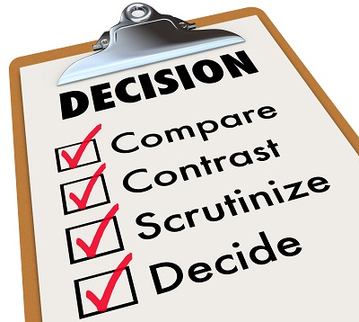 Decision Checklist Clipboard Compare Contrast Choose Options Clipboard with list of checked items to help with making a decision.